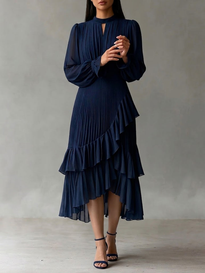 Camilla - Elegant Pleated Midi Dress with Ruffles