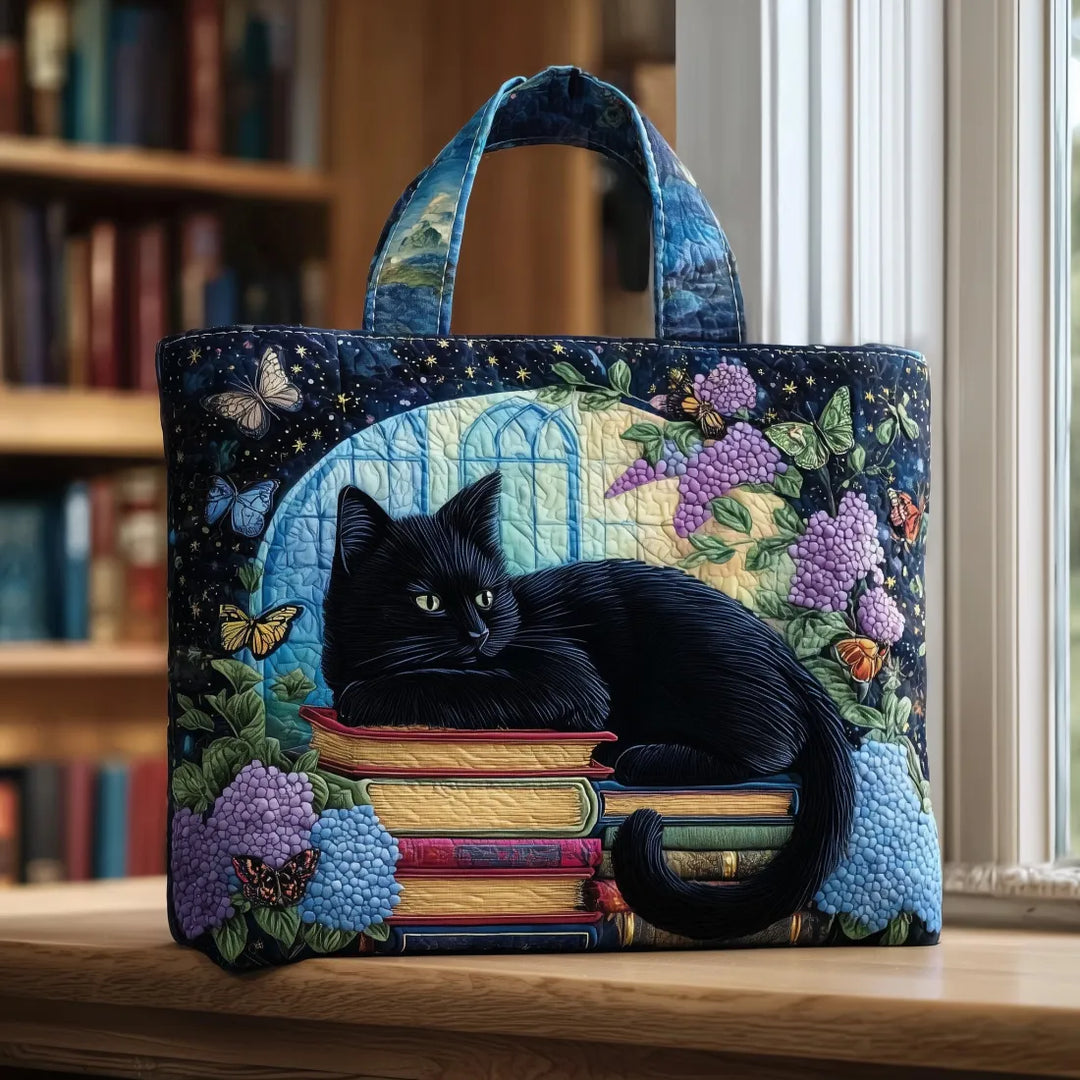 Black Cat on Books Artisan Tote Bag