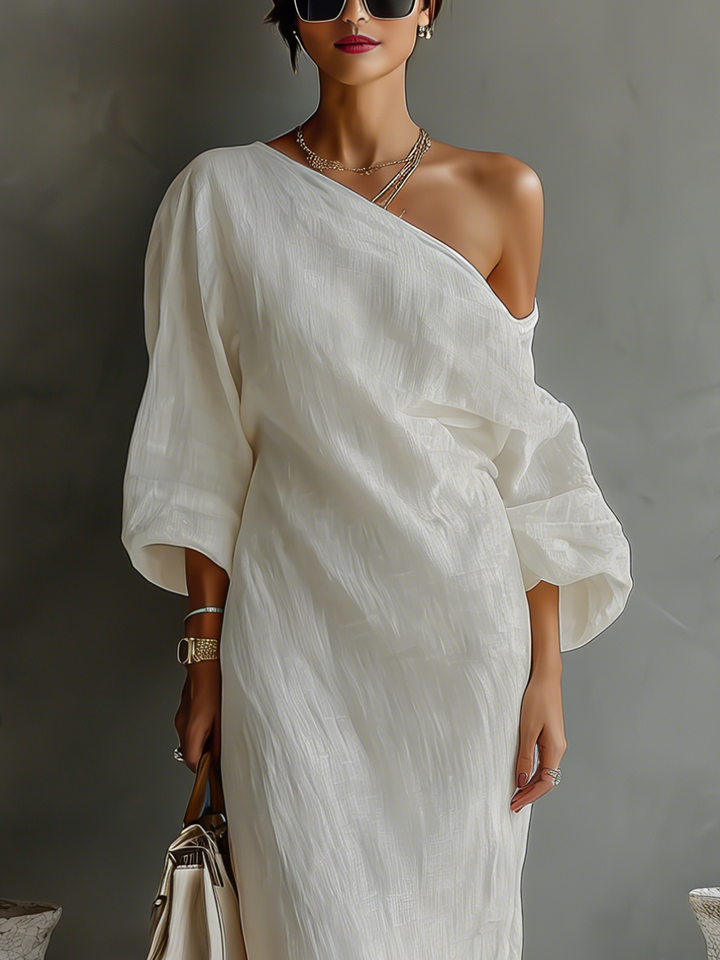 Ivory Off-Shoulder Linen-Blend Dress