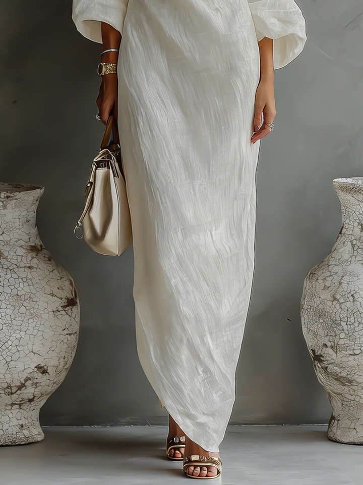 Ivory Off-Shoulder Linen-Blend Dress