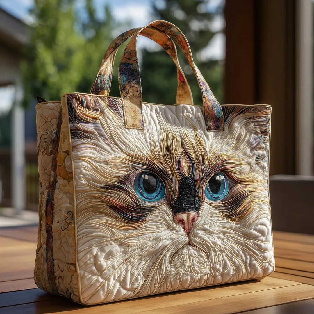 White Cat with Blue Eyes Artisan Tote Bag