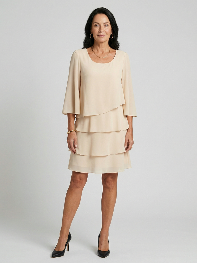 Susan Layered Flare Sleeve Knee Length Dress