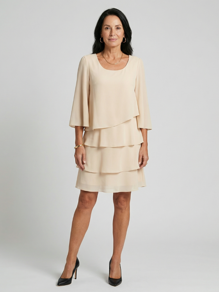 Susan Layered Flare Sleeve Knee Length Dress