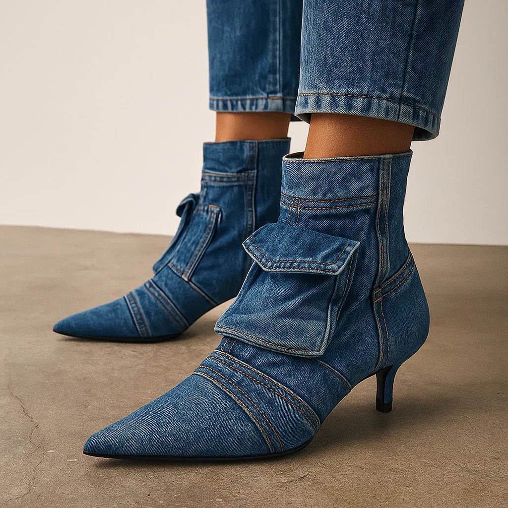 Vega - Denim Cargo-Style Ankle Boots