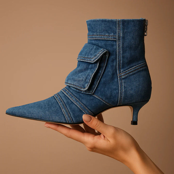Vega - Denim Cargo-Style Ankle Boots