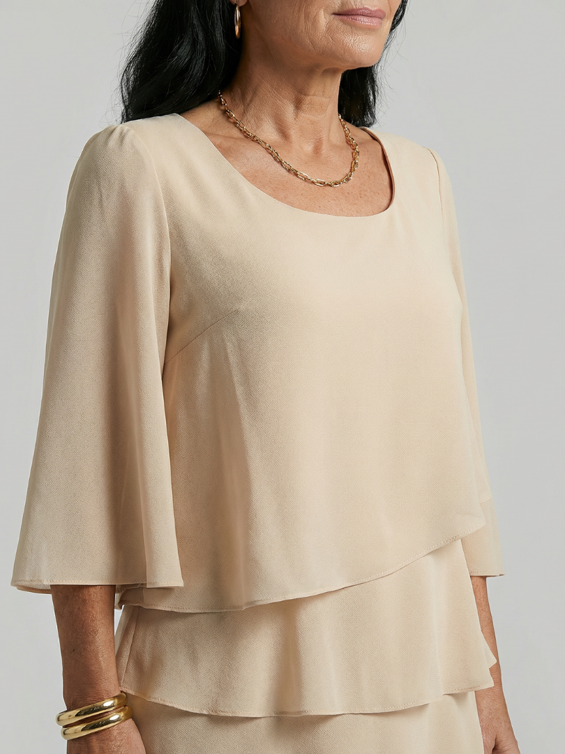 Susan Layered Flare Sleeve Knee Length Dress
