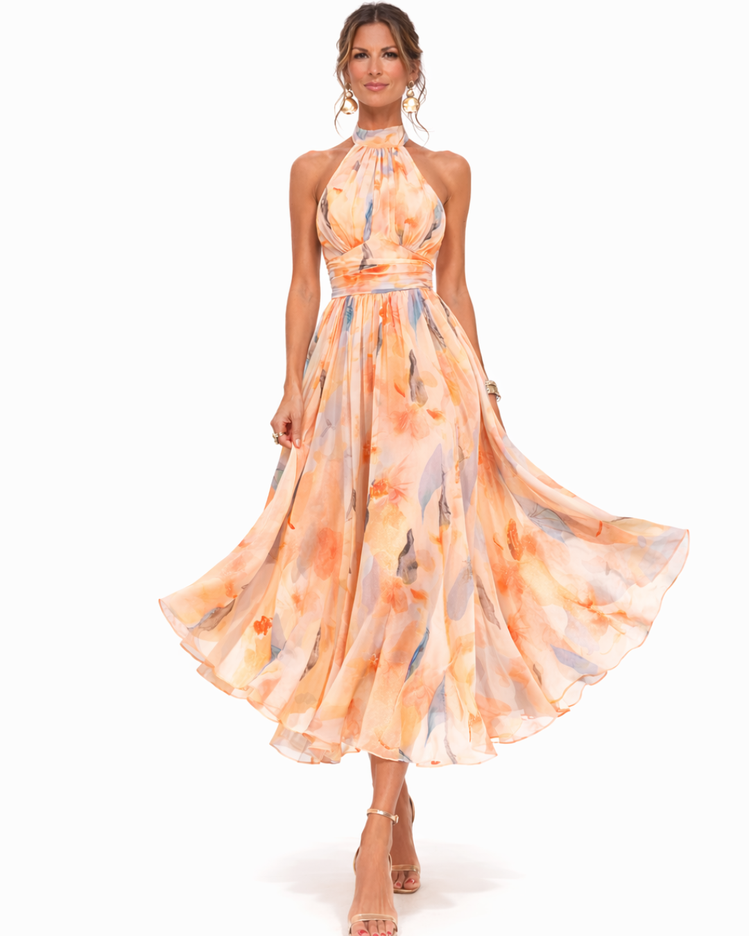 Aurora - Watercolour Print Halter Dress