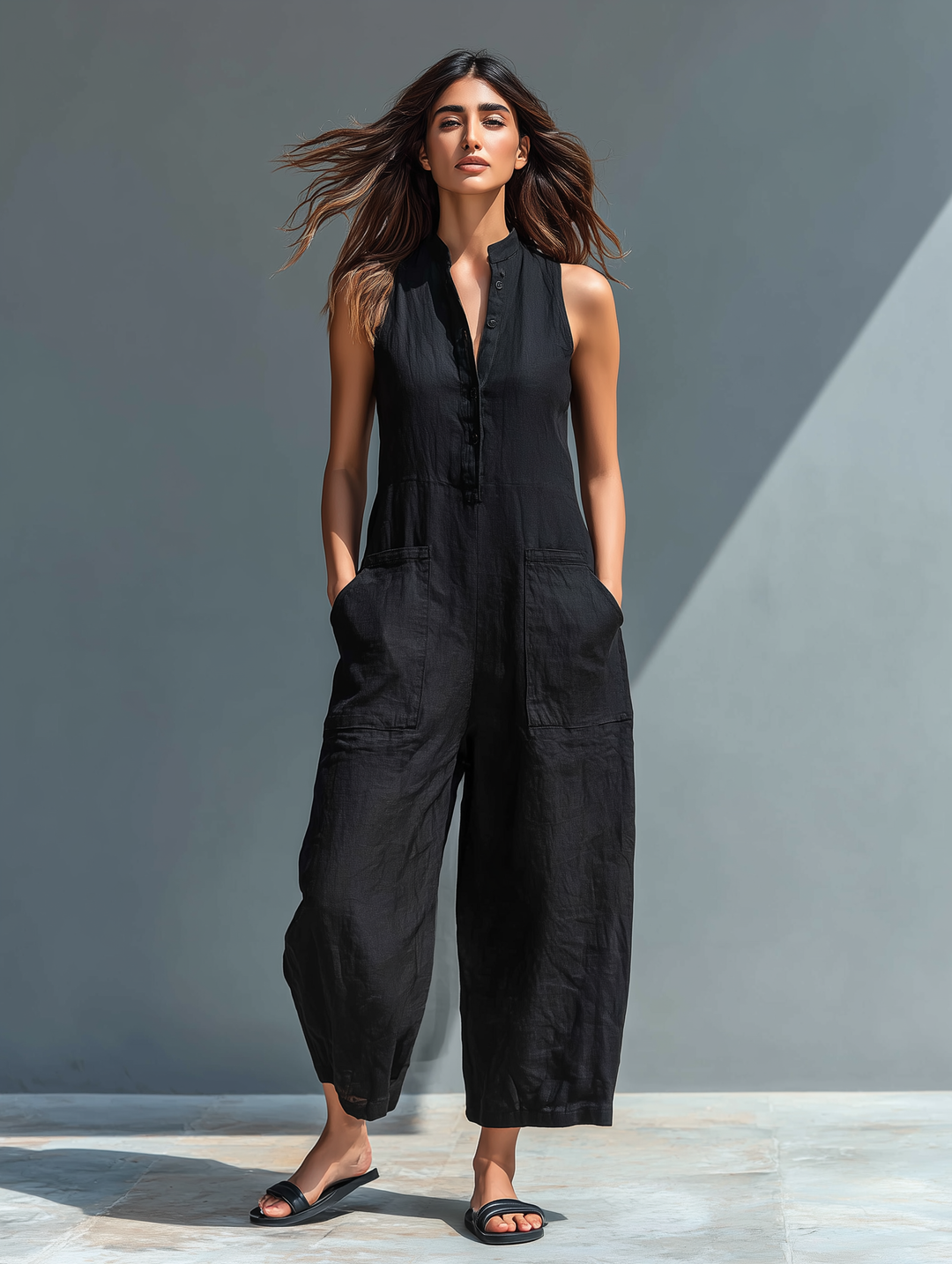 Sleeveless Linen-Blend Jumpsuit