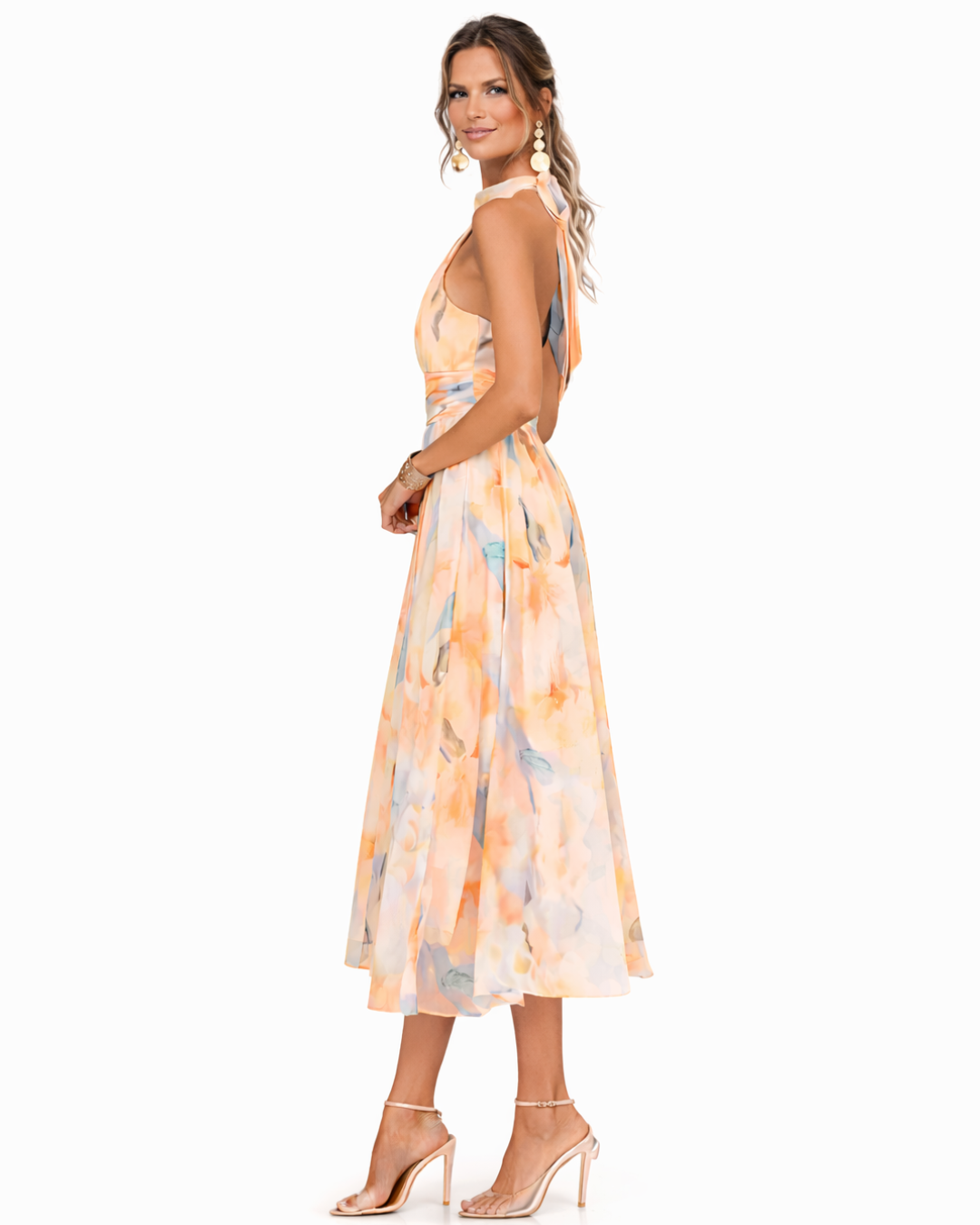 Aurora - Watercolour Print Halter Dress