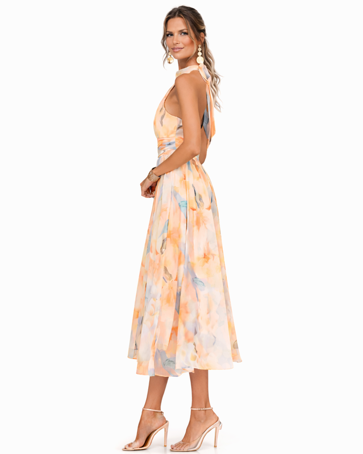 Aurora - Watercolour Print Halter Dress