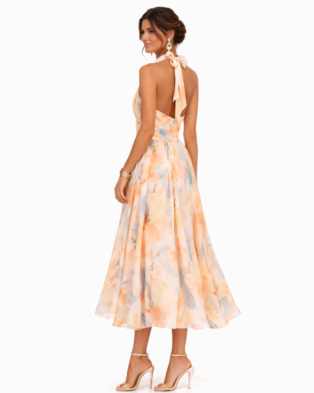 Aurora - Watercolour Print Halter Dress