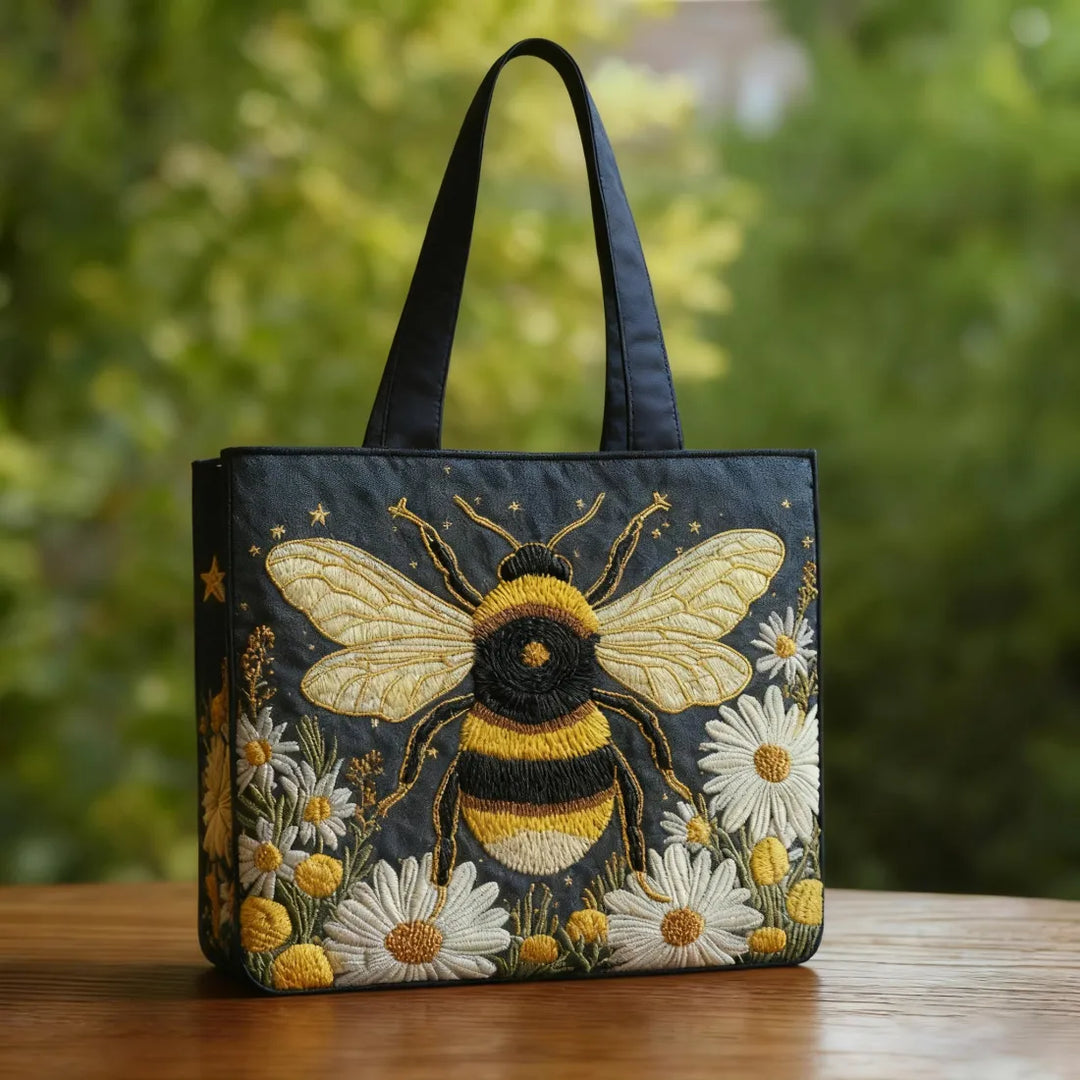 Bee with Daisies and Stars Artisan Tote Bag