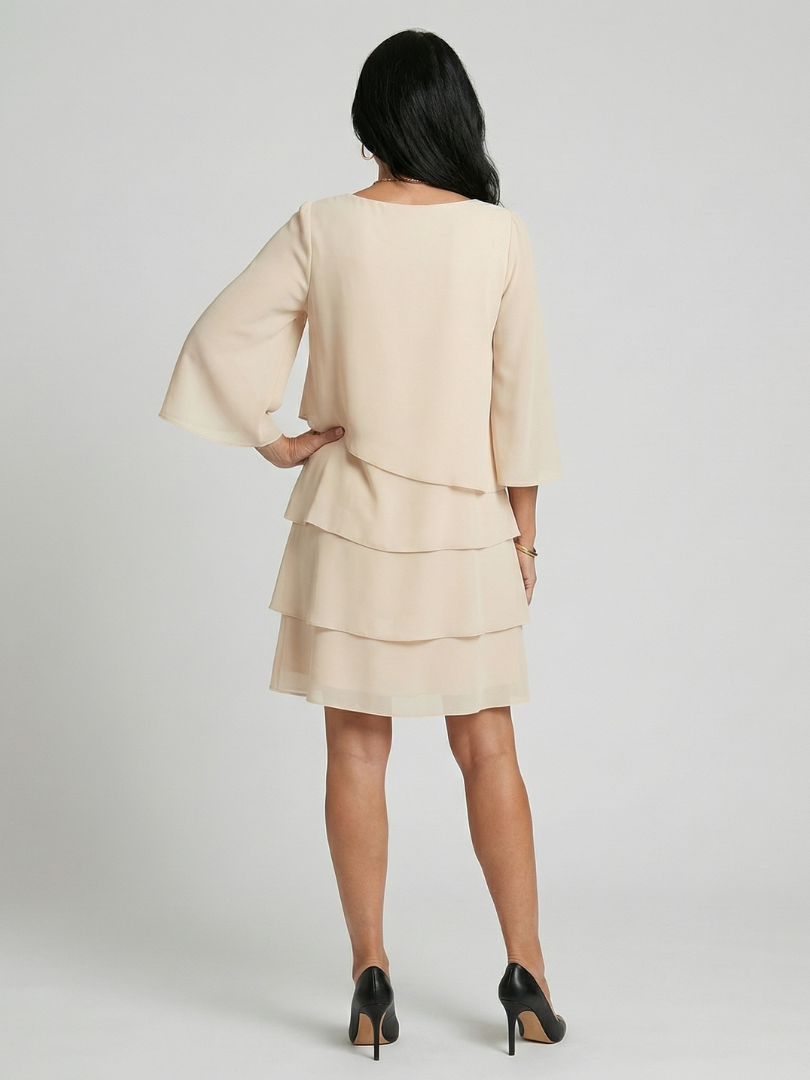 Susan Layered Flare Sleeve Knee Length Dress