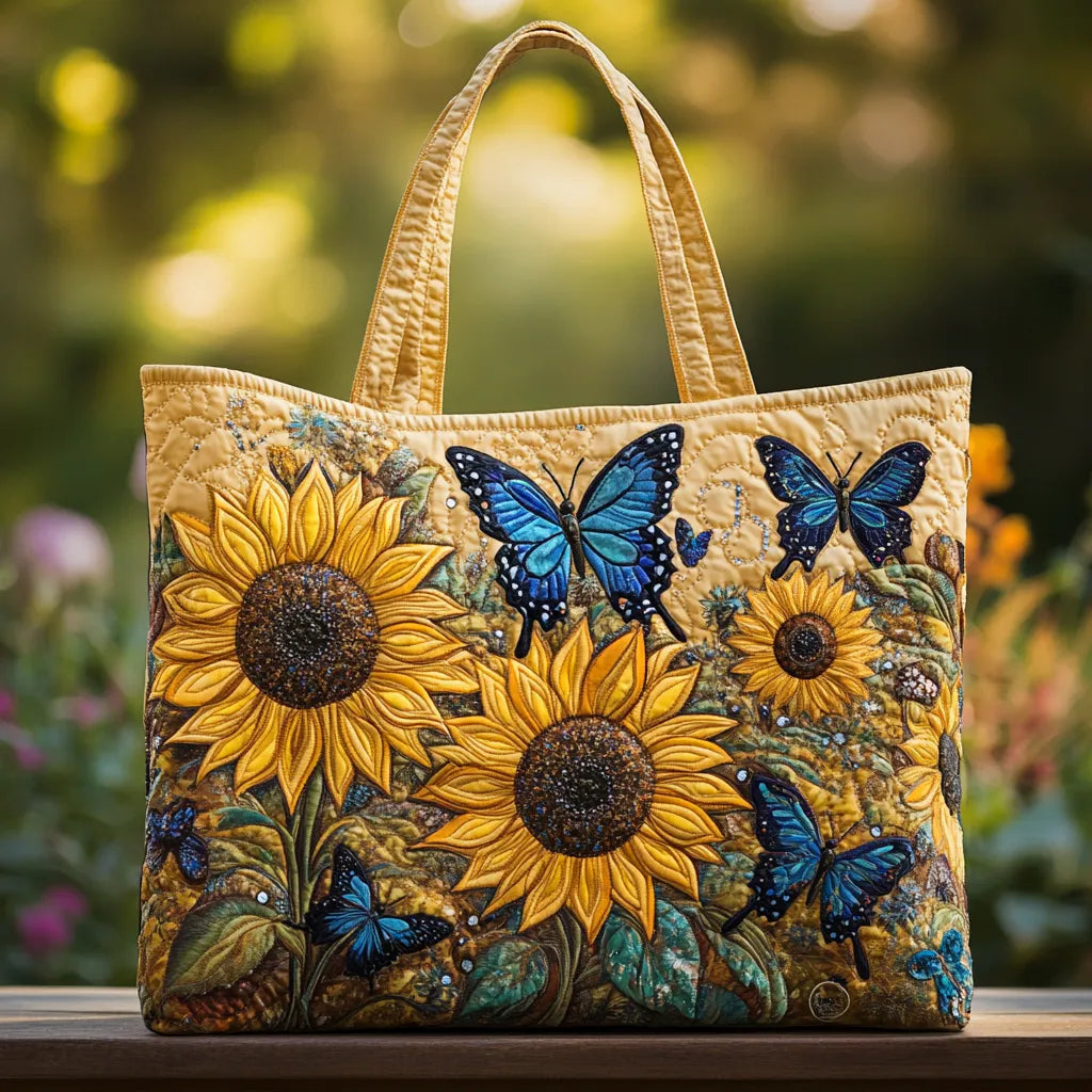 Sunflowers and Blue Butterflies Artisan Tote Bag