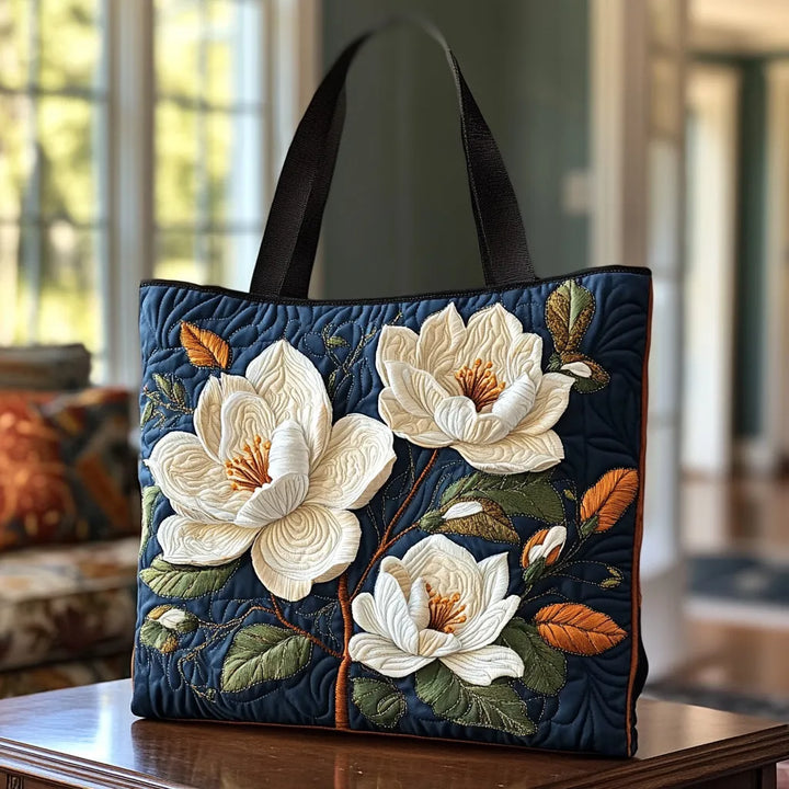 Delicate Magnolia Quilted Artisan Tote Bag