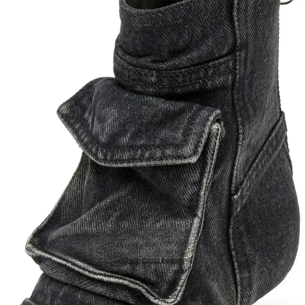 Vega - Denim Cargo-Style Ankle Boots
