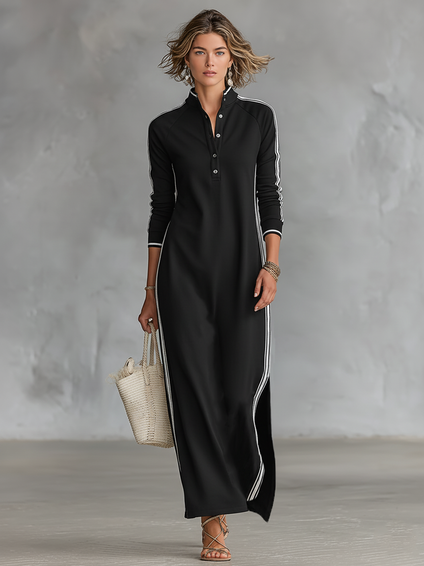 Button-Collar Sweat Maxi Dress