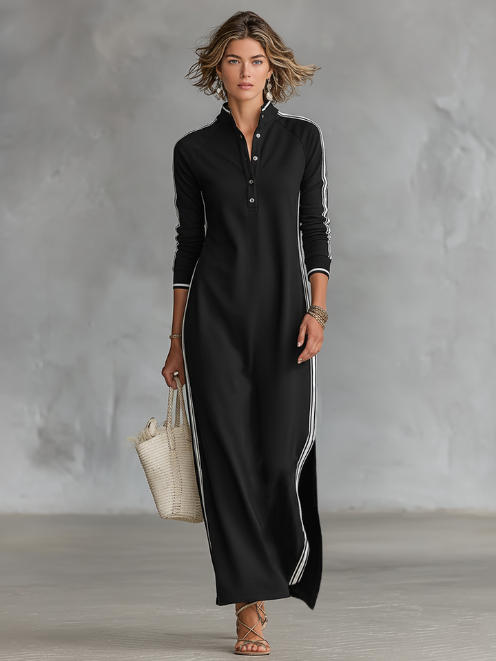 Button-Collar Sweat Maxi Dress