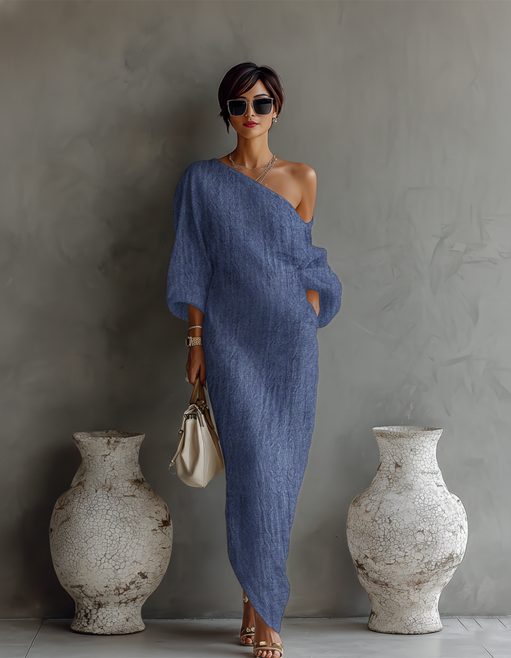 Ivory Off-Shoulder Linen-Blend Dress