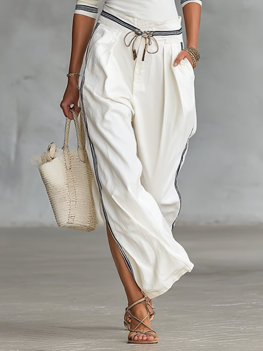 Sporty Wide-Leg Drawstring Pants Set