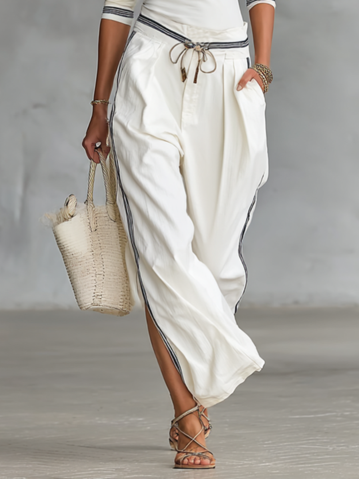 Sporty Wide-Leg Drawstring Pants Set