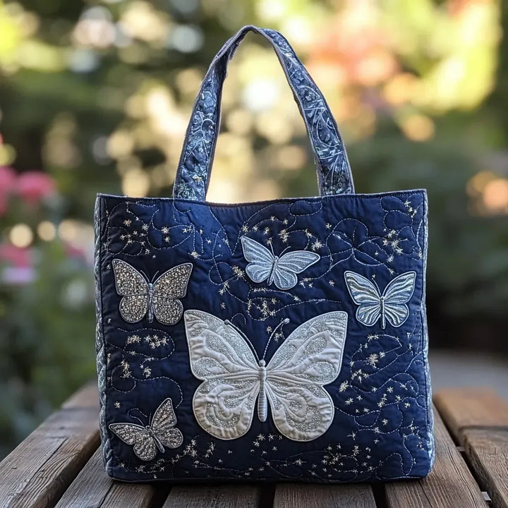 Silver Butterfly Artisan Tote Bag
