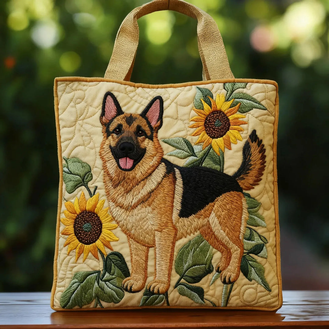 Floral German Shepherd Artisan Tote Bag
