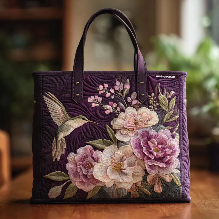 Hummingbirds and Orchids Quilted Artisan Tote Bag