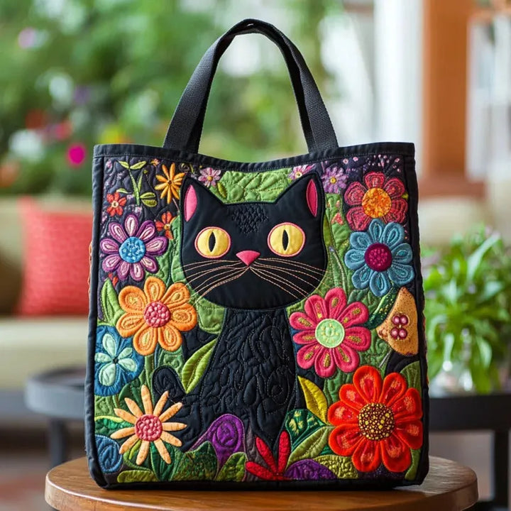 Enchanted Black Cat Quilted Tote Bag