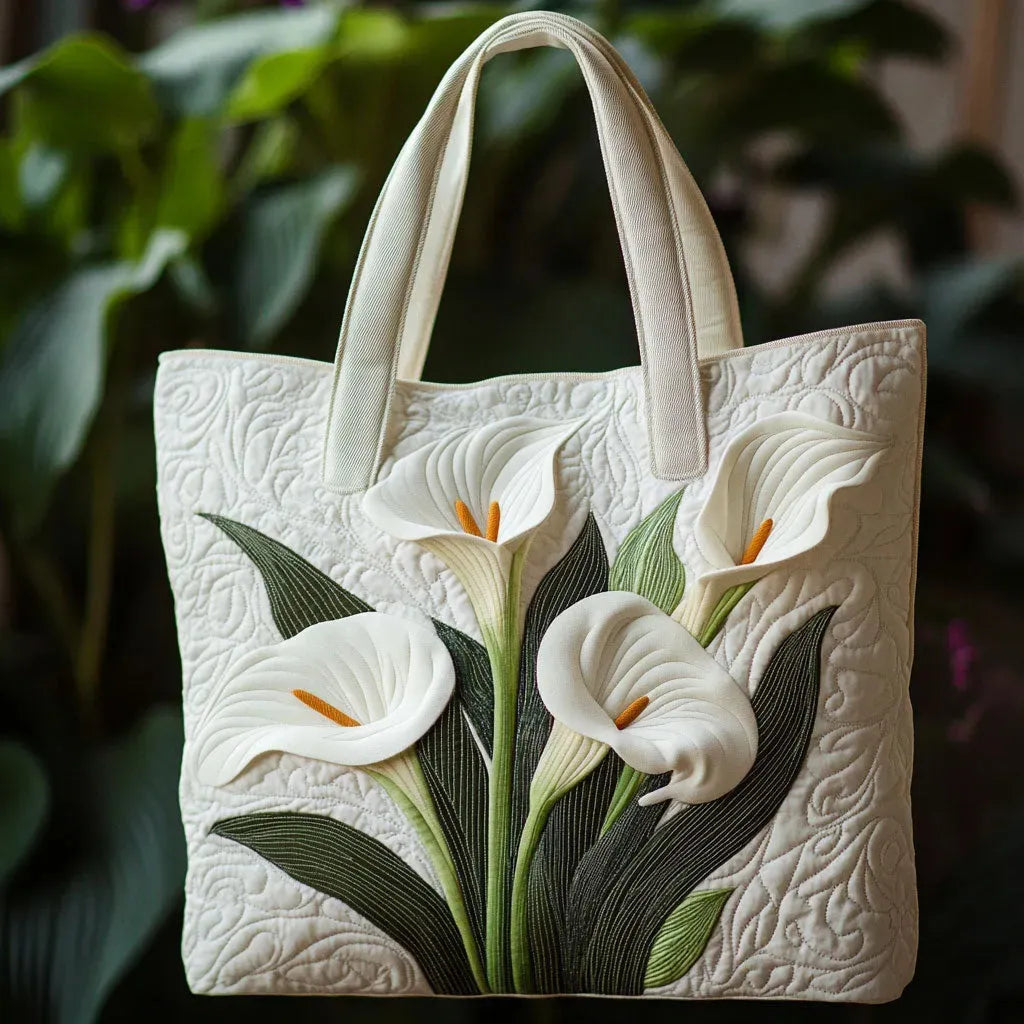 White Calla Lilies Quilted Artisan Tote Bag
