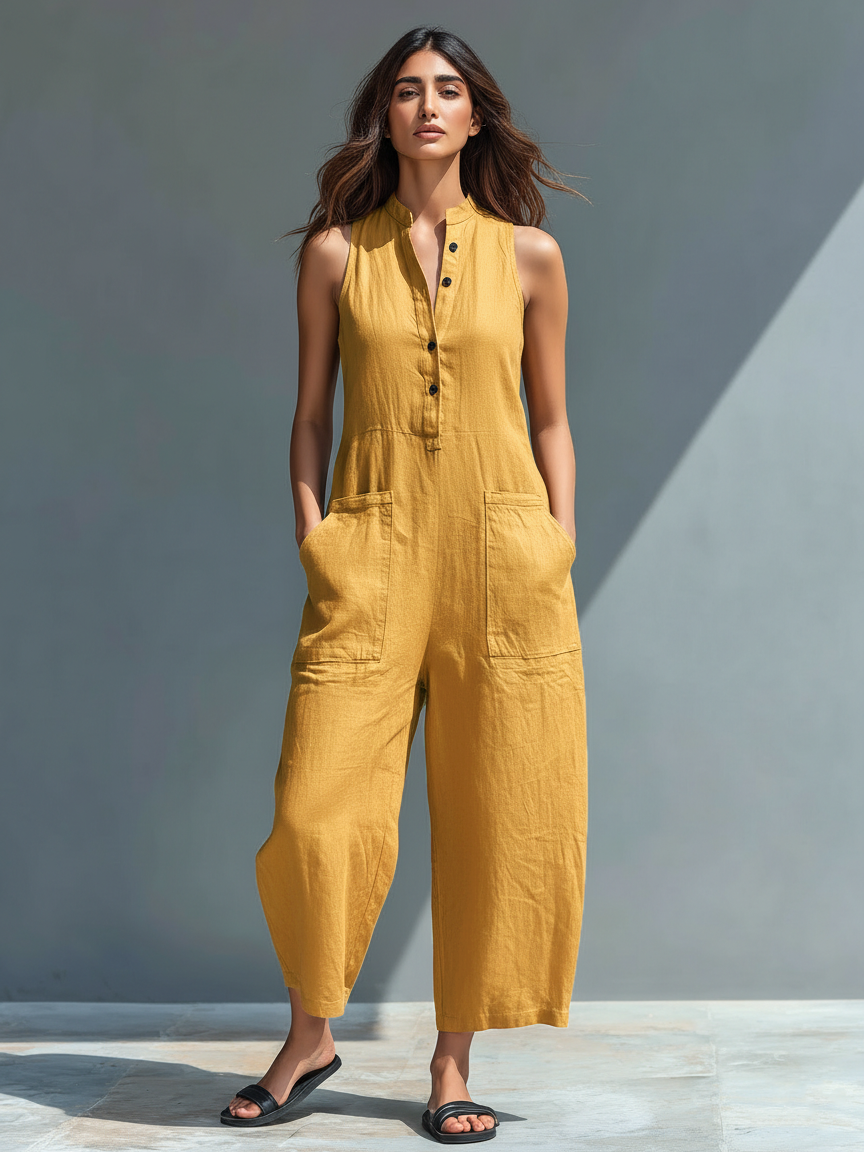 Sleeveless Linen-Blend Jumpsuit