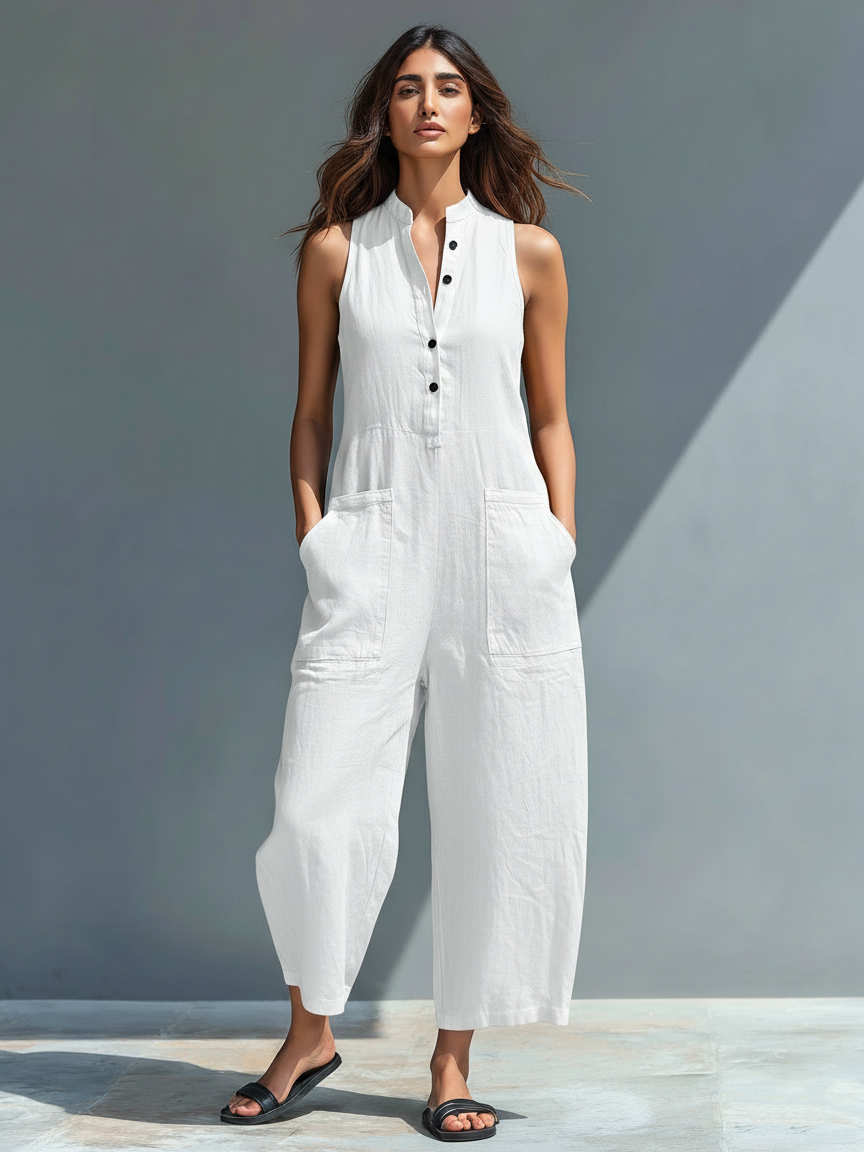 Sleeveless Linen-Blend Jumpsuit