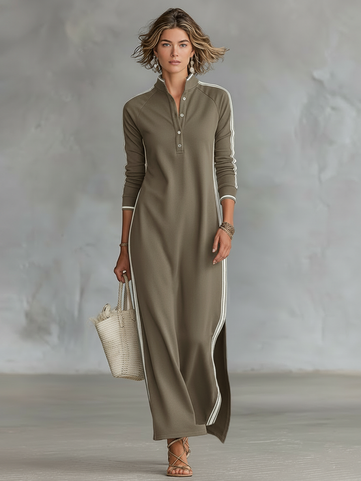 Button-Collar Sweat Maxi Dress