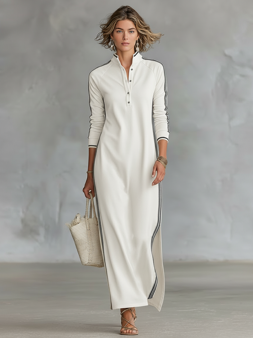 Button-Collar Sweat Maxi Dress