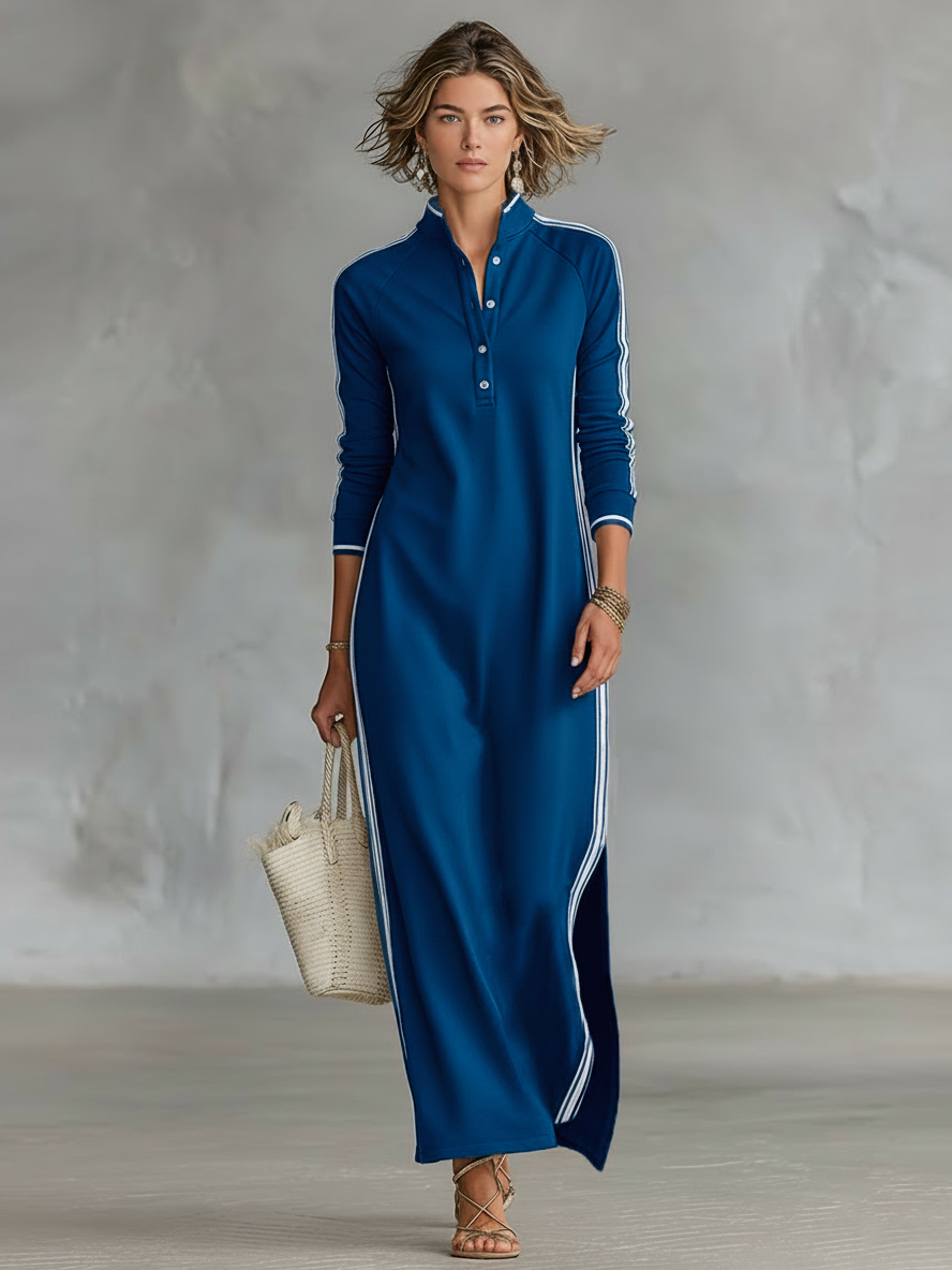 Button-Collar Sweat Maxi Dress