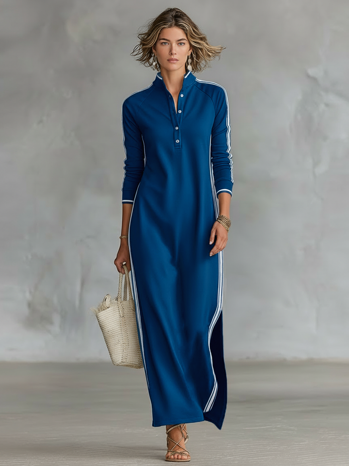 Button-Collar Sweat Maxi Dress