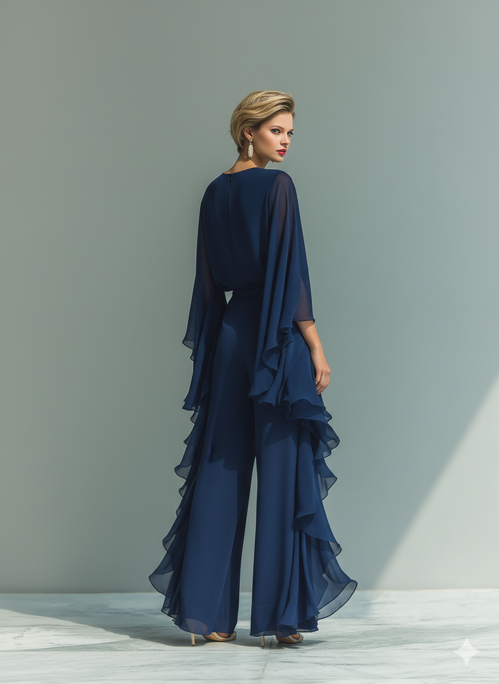 Navy Chiffon Ruffle Set