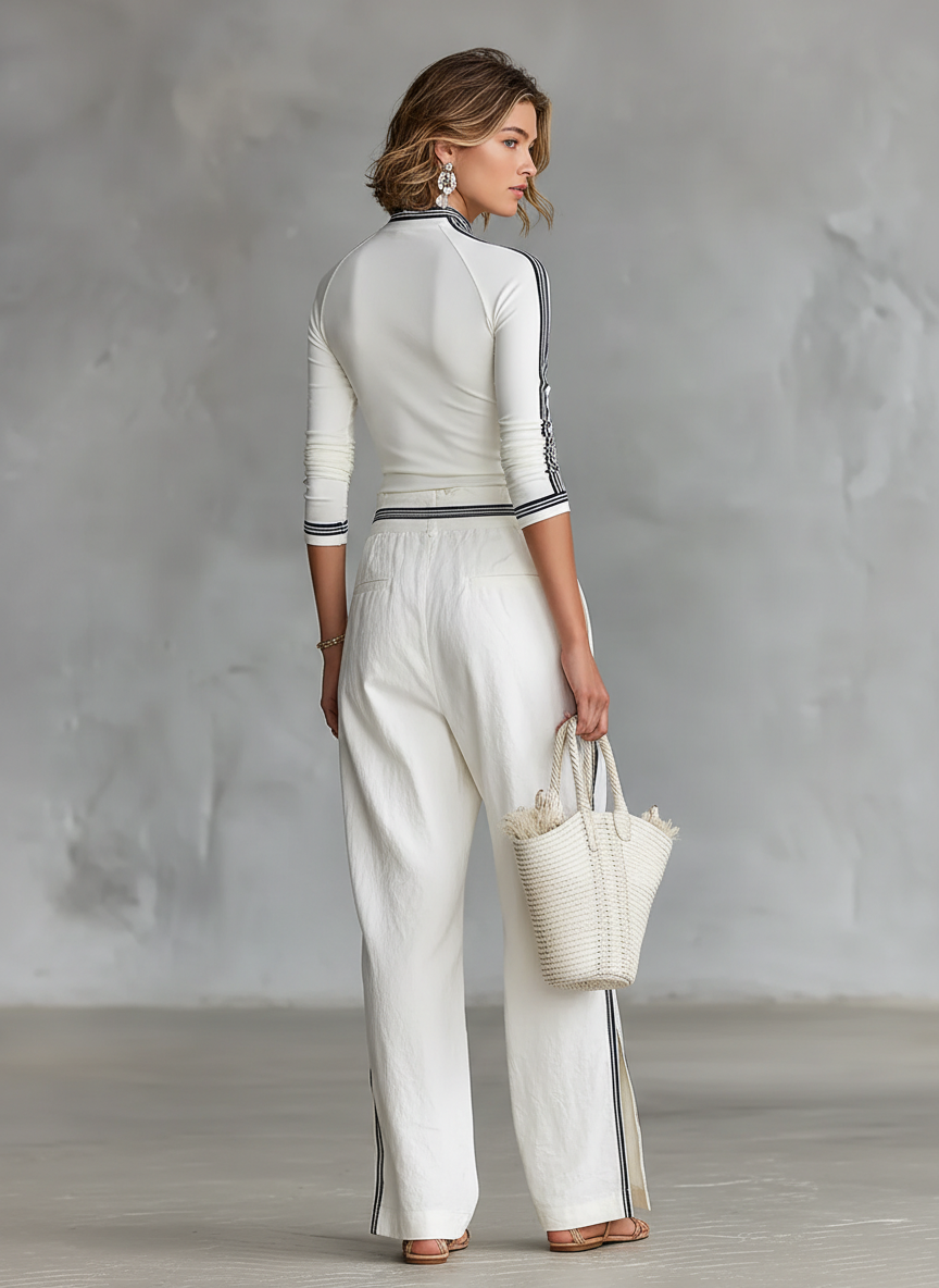 Sporty Wide-Leg Drawstring Pants Set