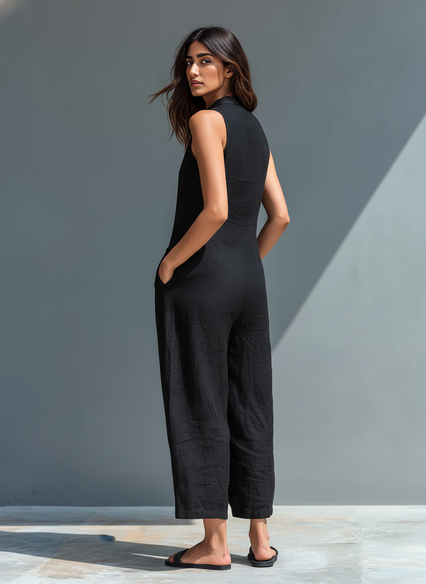 Sleeveless Linen-Blend Jumpsuit