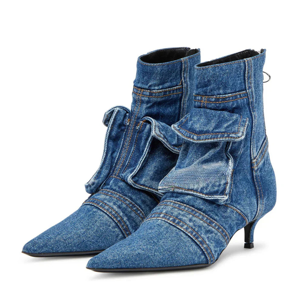 Vega - Denim Cargo-Style Ankle Boots