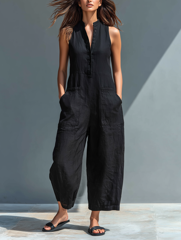 Sleeveless Linen-Blend Jumpsuit