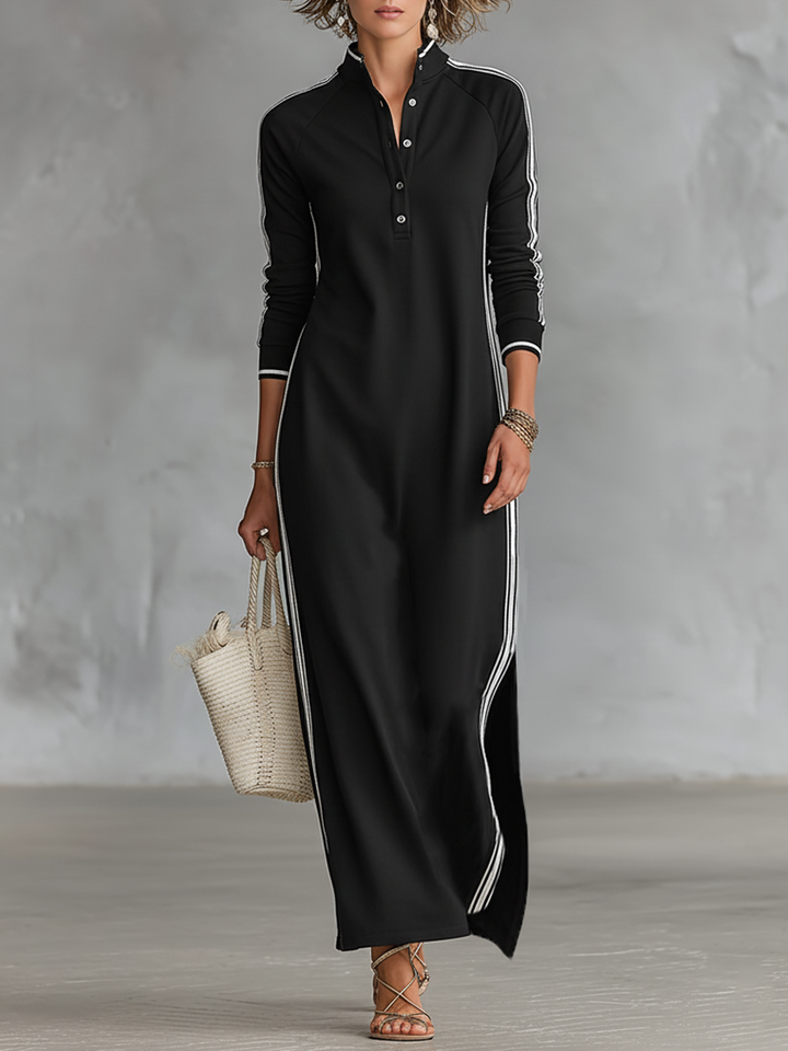 Button-Collar Sweat Maxi Dress
