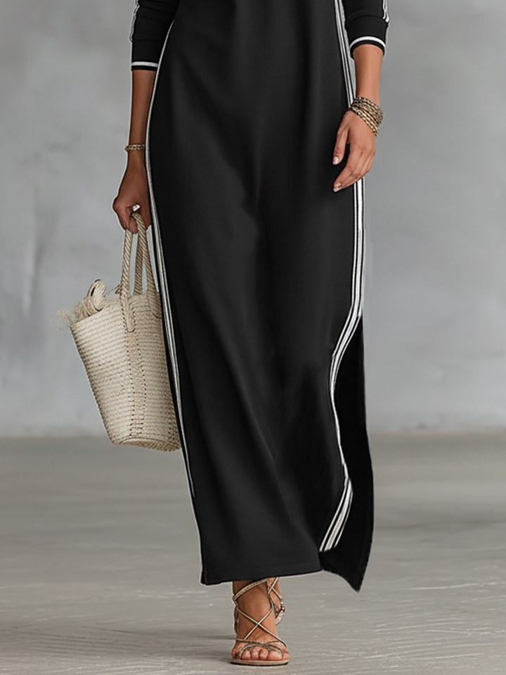 Button-Collar Sweat Maxi Dress