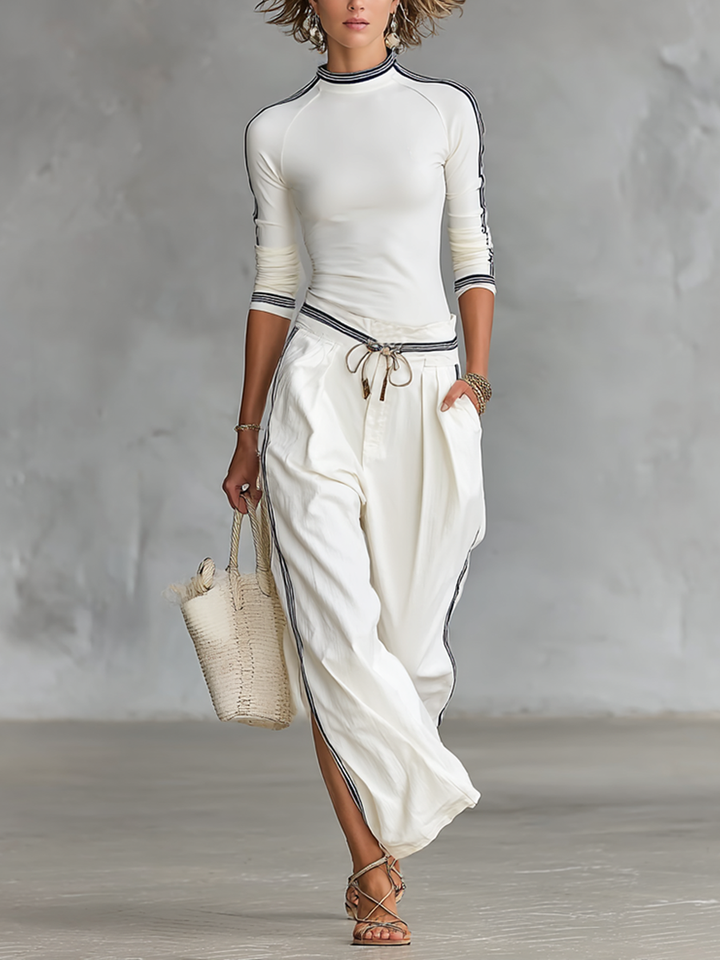 Sporty Wide-Leg Drawstring Pants Set