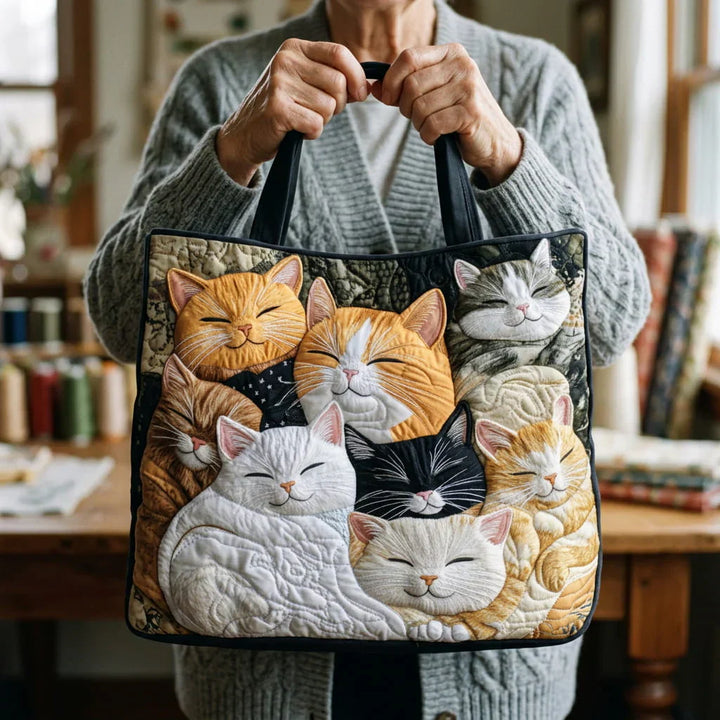 Sleeping Kittens Quilted Artisan Tote Bag