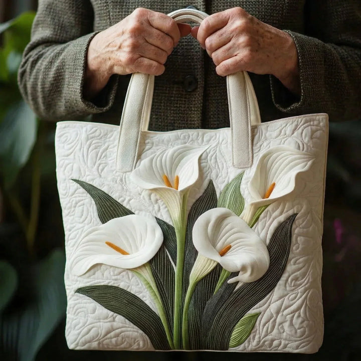 White Calla Lilies Quilted Artisan Tote Bag
