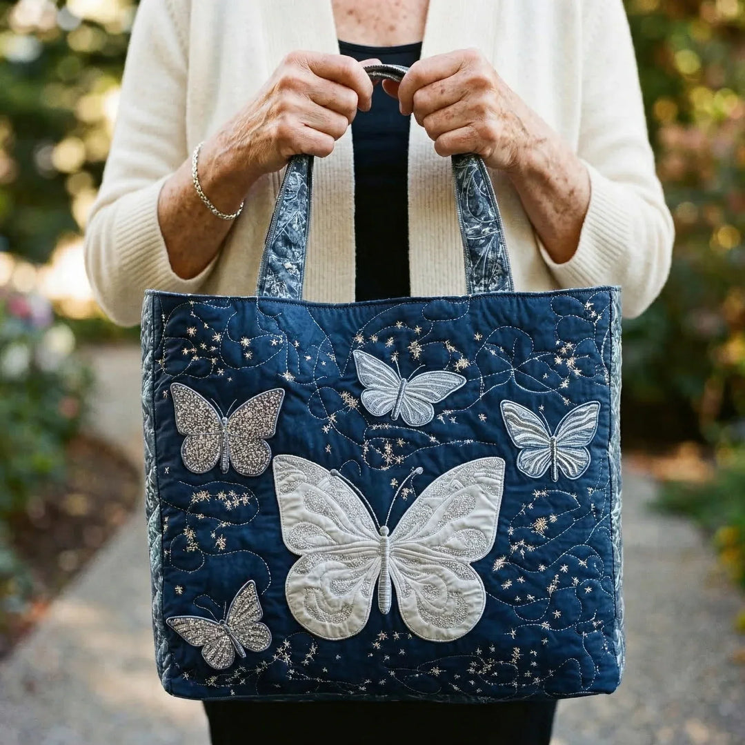 Silver Butterfly Artisan Tote Bag