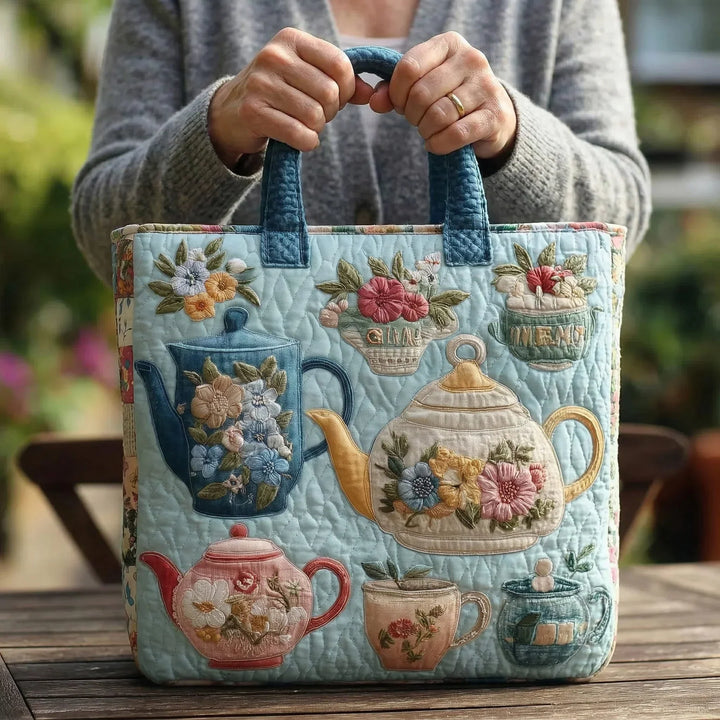 Floral Pattern Quilted Tote Bag