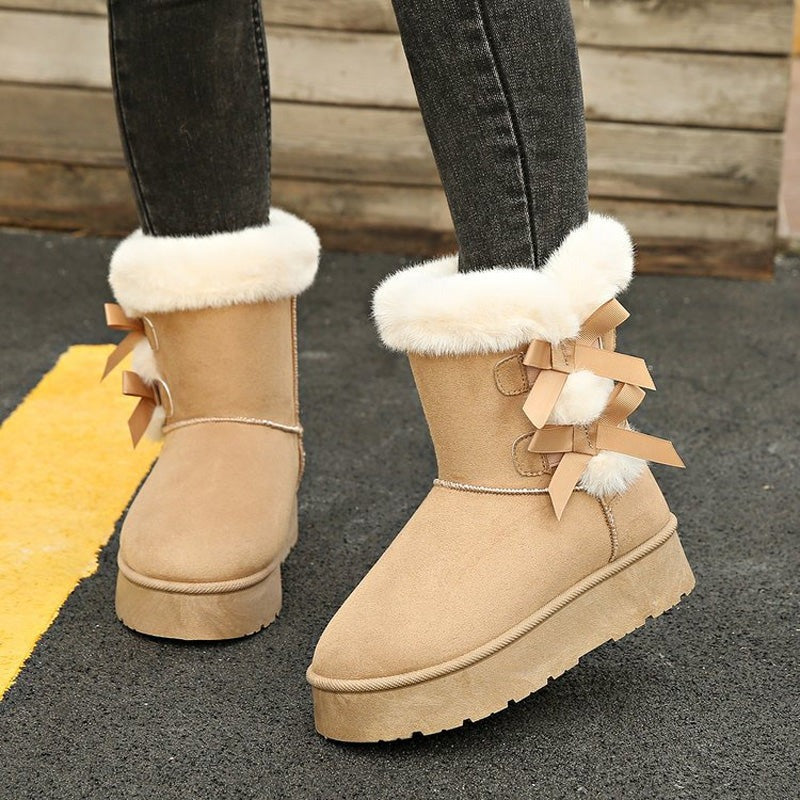 Lia - Warm-Lined Bow Snow Boots