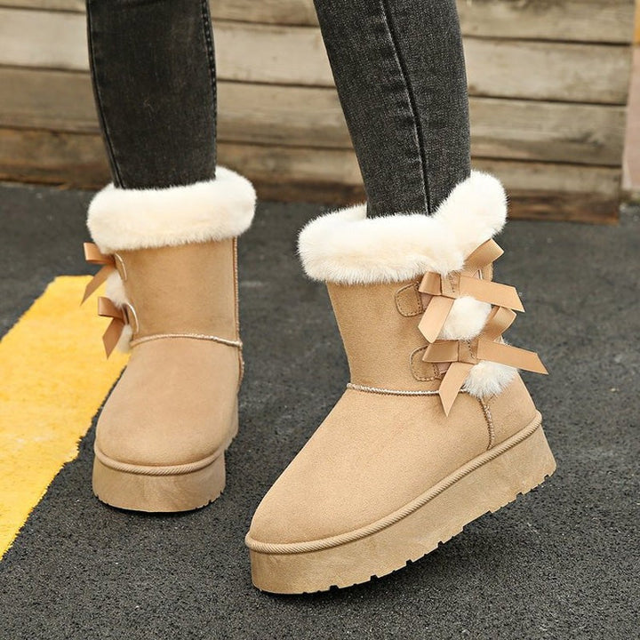 Lia - Warm-Lined Bow Snow Boots